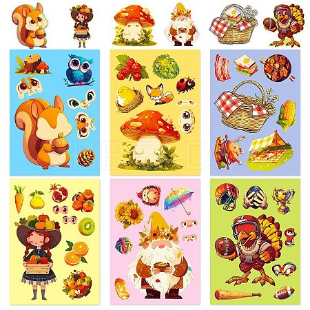 6Pcs Thanksgiving Day Cartoon Paper Self-Adhesive Picture Stickers LS-STIC-C010-30-1