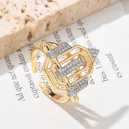 Brass Micro Pave Clear Cubic Zirconia Cuff Finger Rings for Women RJEW-U033-01GP-1