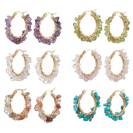 Natural Gemstone Hoop Earring EJEW-JE05709-1