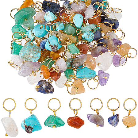 84Pcs 7 Colors Natural & Synthetic Mixed Stone Nuggets Pendants PALLOY-FH00145-1