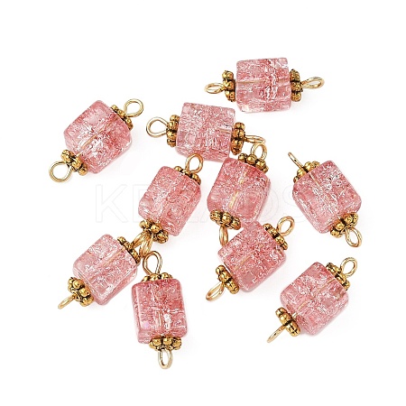10Pcs Transparent Crackled Glass Cube Connector Charms PALLOY-JF03943-1