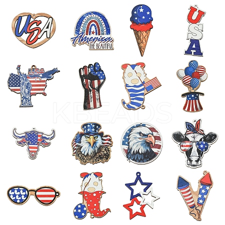 16Pcs 16 Styles Spray Painted Wood Big Pendants WOOD-FS0001-24-1