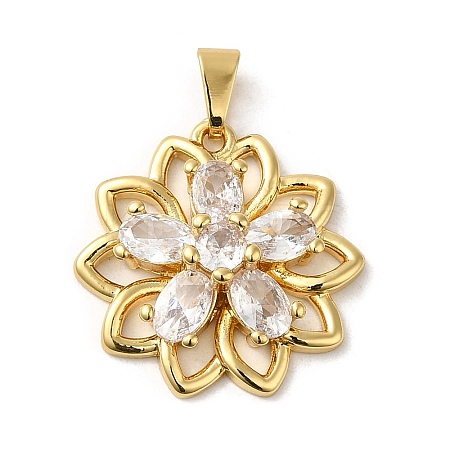 Rack Plating Brass Micro Pave Cubic Zirconia Pendants KK-P241-38G-1