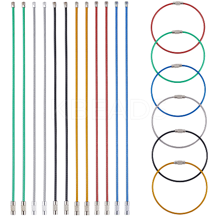 36Pcs 6 Colors Rubber Cover Stainless Steel Wire Cable Keychains FIND-SC0013-71B-1