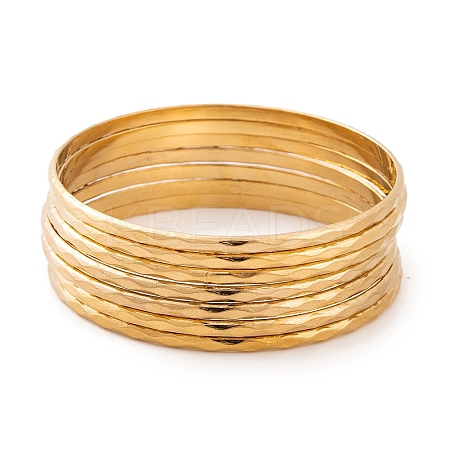 7Pcs PVD Vacuum Plating 304 Stainless Steel Textured Ring Bangles Set for Women BJEW-A011-11B-G-1
