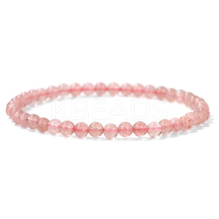4mm Round Natural Strawberry Quartz Beads Bracelet for Men KG3069-39-1