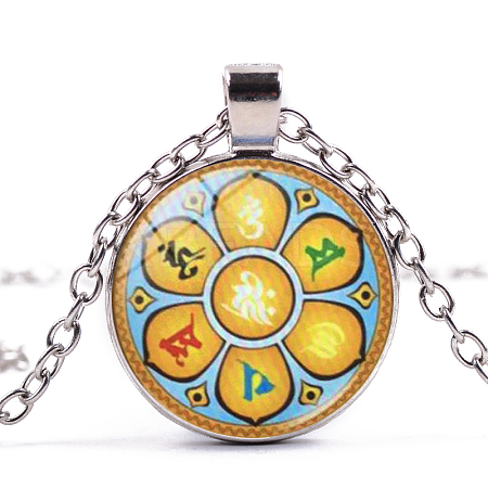 7 Chakra Glass Pendant Necklace CHAK-PW0001-019A-1