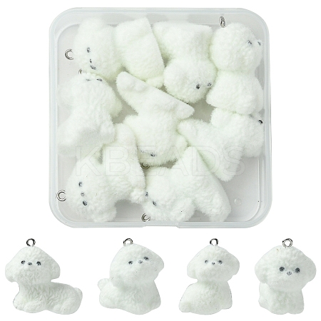 4Styles 8Pcs Flocking Resin Cute Puppy Pendants RESI-YW0003-43B-1