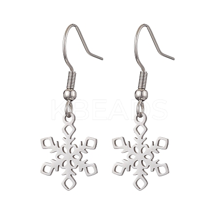 Non-Tarnish Hollow Christmas Snowflake 201 Stainless Steel Dangle Earrings for Women EJEW-JE05875-1