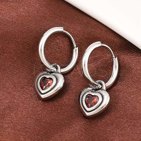 316 Surgical Stainless Heart Hoop Earrings EJEW-C160-16-1
