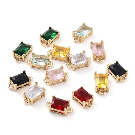 Brass Pave Faceted Glass Connector Charms X-KK-Q811-01-1