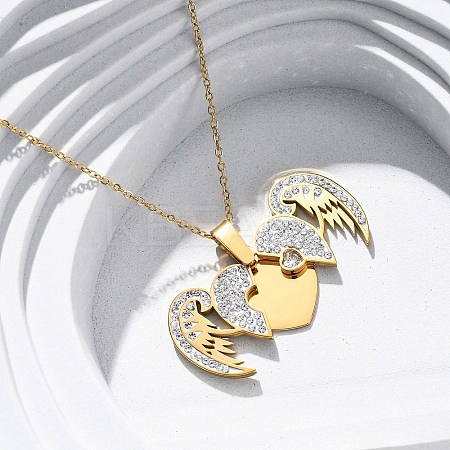 304 Stainless Steel Polymer Clay Crystal Rhinestones Openable Pendant Necklaces for Women NJEW-Z065-09G-1
