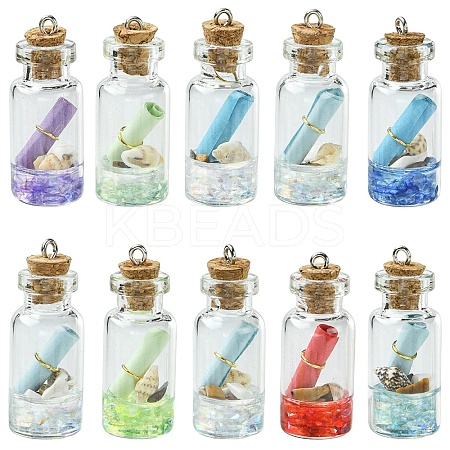 10Pcs Glass Wishing Bottle Pendant Decorations GLAA-YW0005-08-1