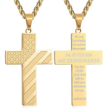 American Flag Bible Cross 304 Stainless Steel Pendant Necklaces for Men FS-WGFCD71-16-1