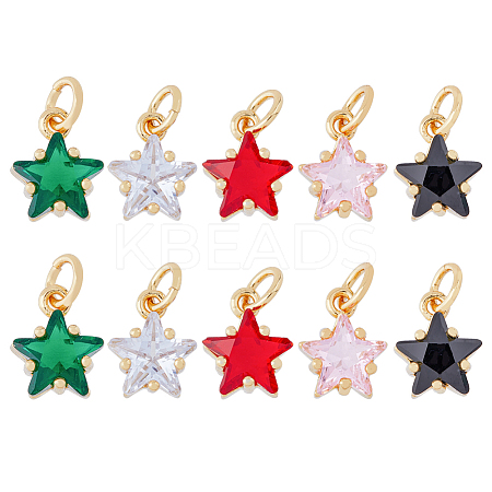 10Pcs 5 Colors Rack Plating Brass Micro Pave Cubic Zirconia Charms ZIRC-HY0001-05-1