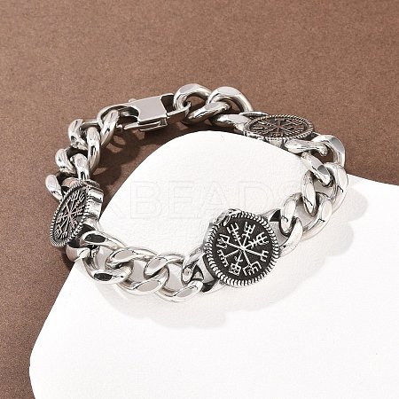 Stainless Steel Viking Compass Link Bracelets BJEW-D379-15ASP-1