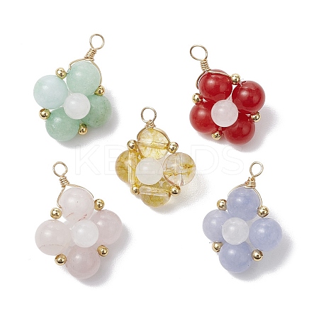 Natural Malaysia Jade & Quartz & Quartz Crystal & Rose Quartz Beaded Clover Pendants PALLOY-JF03638-1