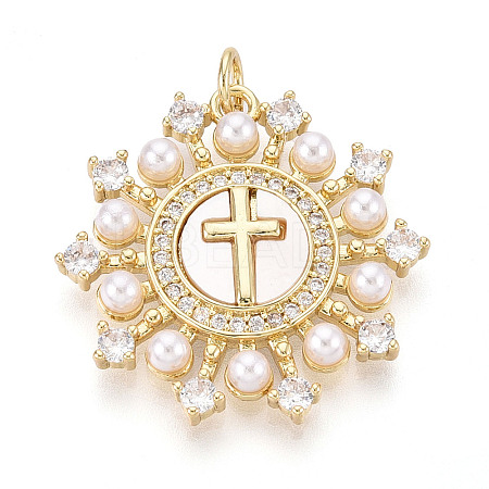 Brass Micro Pave Clear Cubic Zirconia Pendants KK-N268-64G-1