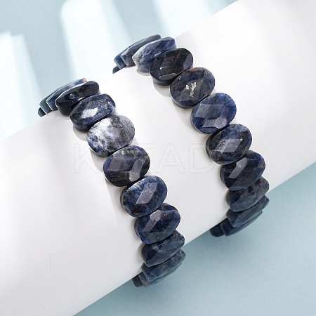 Natural Sodalite Faceted Beaded Stretch Bracelets for Women BJEW-K251-07C-1