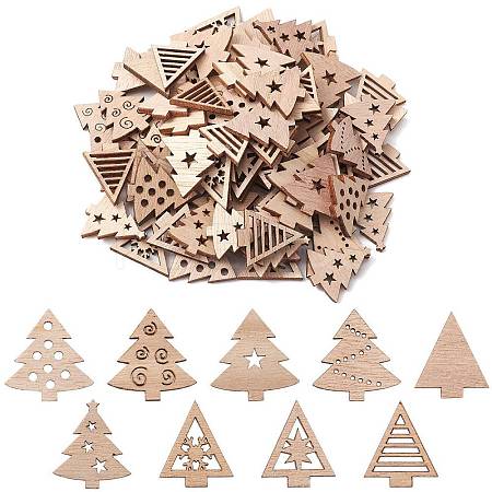 100Pcs Christmas Tree Unfinished Wooden Ornaments WOCR-CJ0001-01-1