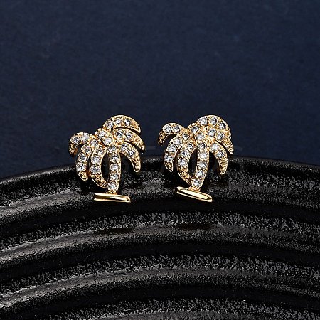 Brass Micro Pave Clear Cubic Zirconia Stud Earrings EJEW-D328-04G-05-1