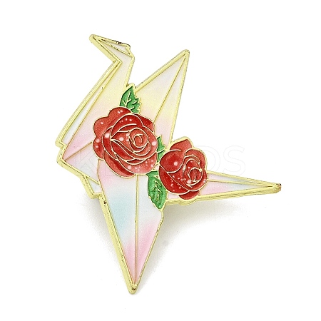 Paper Crane & Rose Flower Alloy Enamel Pin Backs for Clothes for Women LS-JEWB-F043-02A-1