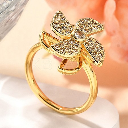 Flower Rotatable Finger Ring for Women RJEW-U035-01G-07-1