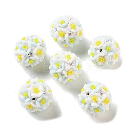 Luminous Polymer Clay Rhinestone Flower Beads RESI-C048-01A-1
