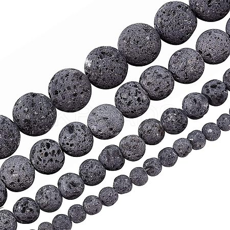4 Strands 4 Style Unwaxed Natural Lava Rock Bead Strands G-OC0002-85-1