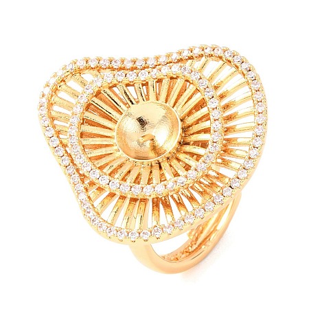 Brass Micro Pave Clear Cubic Zirconia Cuff Ring Components KK-G551-06G-1