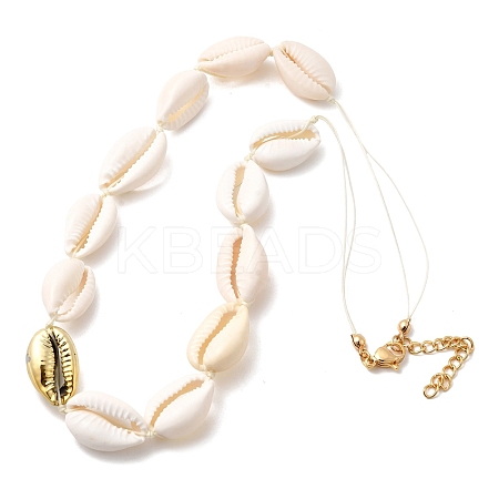 304 Stainless Steel & Natural Cowrie Shell Beaded Necklaces for Women NJEW-F356-03G-1
