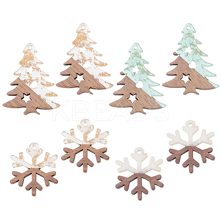 8Pcs 4 Styles Wood and Acrylic Pendants WOOD-AR0001-48-1