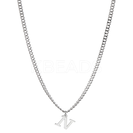 1Pc 304 Stainless Steel Letter Pendant Necklaces NJEW-LP0001-33N-P-1