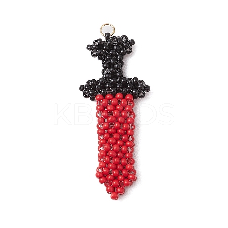 Dagger Shape Glass Seed Beads Beaded Pendants PALLOY-CJ00135-02-1