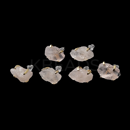 Raw Rough Natural Rose Quartz Stud Earrings EJEW-R148-01LG-02-1