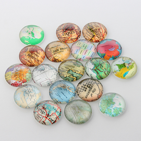 World Map Printed Dome Glass Cabochons GGLA-A002-12mm-MM-1