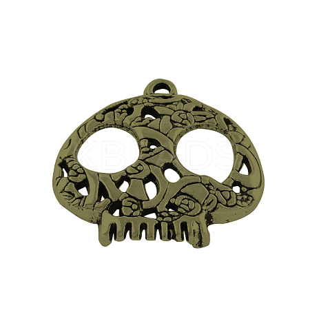 Skull Tibetan Style Alloy Pendants TIBEP-R344-44AB-LF-1