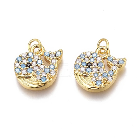 Brass Micro Pave Clear & Sky Blue Cubic Zirconia Charms ZIRC-O035-11G-1