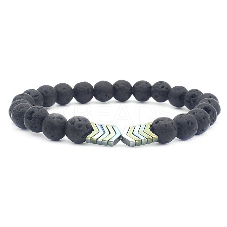 Natural Lava Rock & Electroplated Synthetic Non-magnetic Hematite Beads Stretch Bracelets GE0373-3-1
