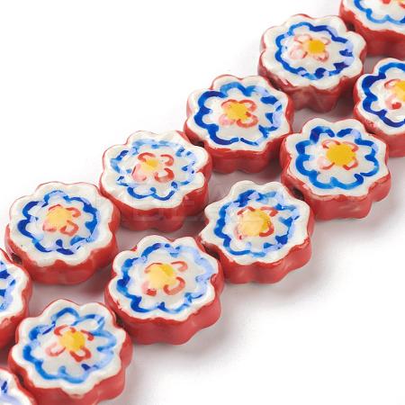 Handmade Porcelain Flower Beads Strands PORC-G006-14D-1