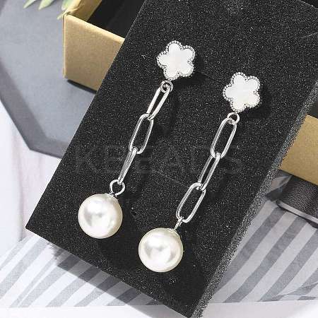 304 Stainless Steel Flower Dangle Stud Earrings EJEW-C096-54P-1