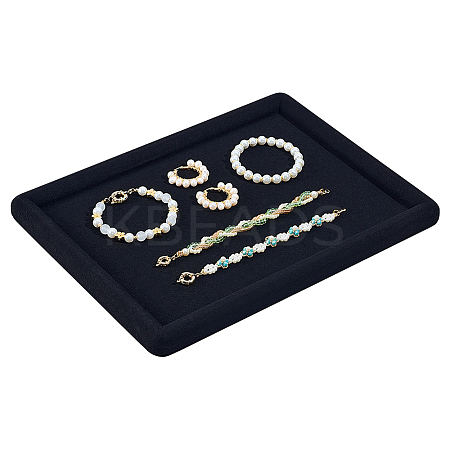 Rectangle Wood Covered with Velvet Jewelry Display Trays for Earrings Rings Necklaces Bracelets ODIS-WH0043-178B-02-1