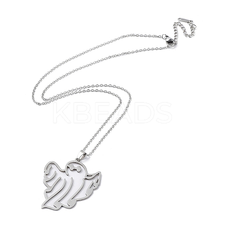 201 Stainless Steel Hollow Ghost Pendant Necklace with Cable Chains NJEW-Q317-08P-1