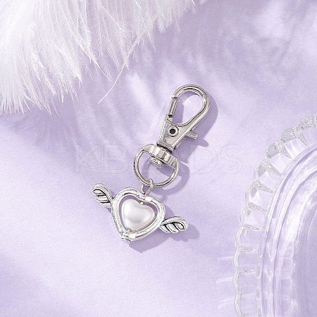 Acrylic Imitation Pearl Heart with Alloy Wings Pendant Decorations HJEW-JM03986-1