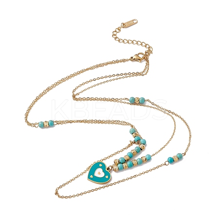 Enamel Charms Double Layer Necklace with Synthetic Turquoise Beaded LS-NJEW-P269-20A-G-1