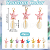 40Pcs Starfish Dyed Synthetic Turquoise & Natural Cowrie Shell Pendants PALLOY-SC0004-41-2