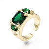 Green Cubic Zirconia Rectangle Chunky Open Cuff Ring for Women X-RJEW-N035-095-3