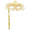 Plastic Rhinestone Masquerade Masks with Alloy Holding Stick AJEW-WH0270-891B-1