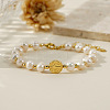 Natural Pearl and Gold Bead Women's Bracelets with Flat Round with Saint Charms QK8220-5-3