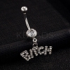 Platinum Plated Piercing Jewelry Brass Cubic Zirconia Navel Ring Navel Ring Belly Rings AJEW-EE0001-07-4